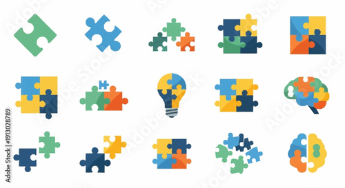 Colorful Puzzle Pieces Arranged in Grid Pattern.