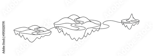 Pastel Dreamland Islands. "Pastel dreamland scenery". Minimalistic one-line drawing floating islands with soft