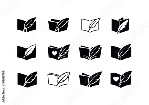   Writing a thank-you note to a teacher. Icon set. Set Logo of Writing a thank-you note to a teacher: thank-you card with quill. harmonious