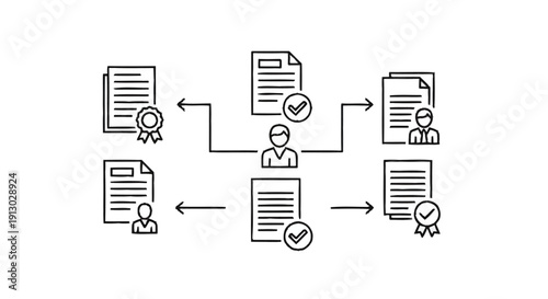 Document workflow and approval process illustration.