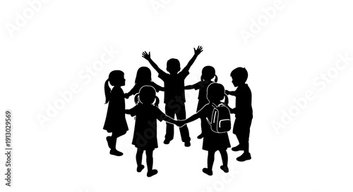 Group of Children Playing Together Silhouette.