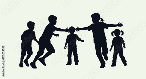 Group of Children Playing Together Silhouette.