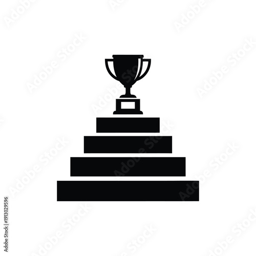 Vector illustration icon black trophy on a podium with four steps