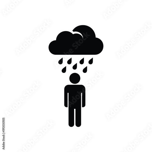 Vector illustration icon simple black icon of a person standing under a cloud with rain