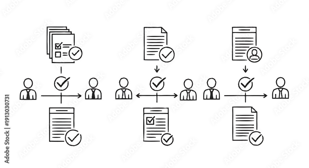 Fototapeta premium Workflow Process with Checklists and People Icons.