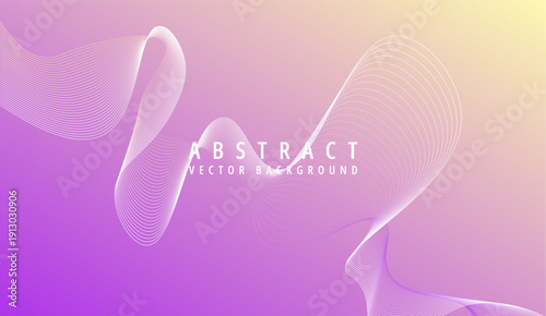 Graceful abstract white flowing wave lines create a dynamic and modern vector background design with a soft purple to yellow gradient.