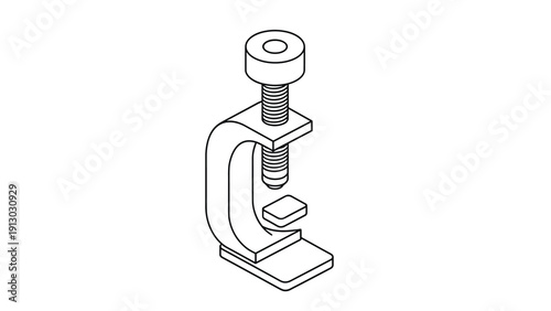 Illustration of a screw clamp tool also known as a g-clamp used for holding materials together in various craft projects.