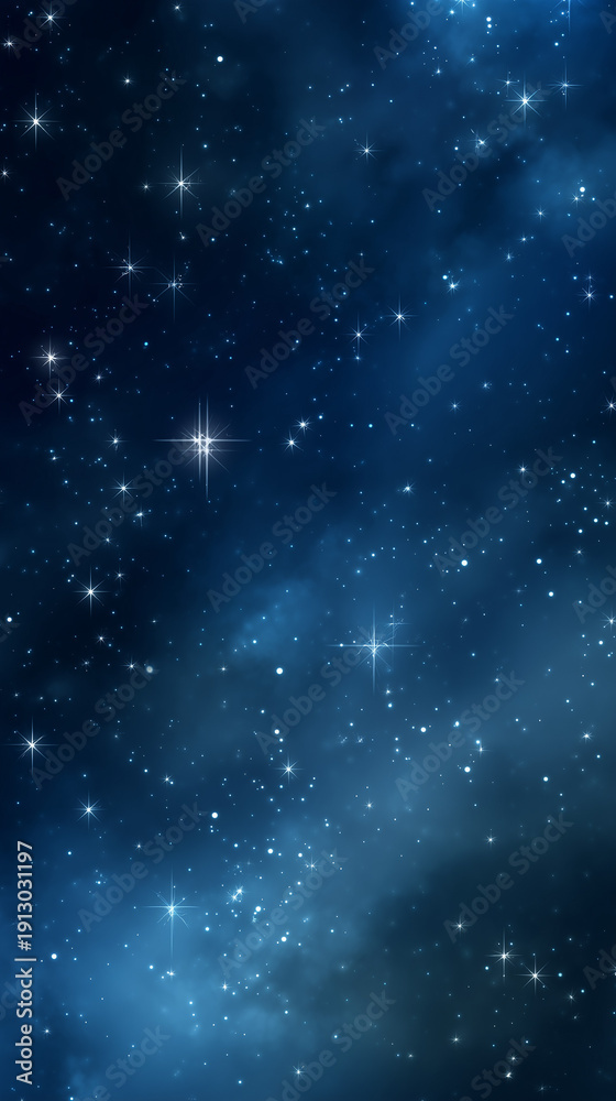 Obraz premium Beautiful starry night sky with sparkling stars and Milky Way galaxy, deep dark blue celestial background with stardust and nebula clouds