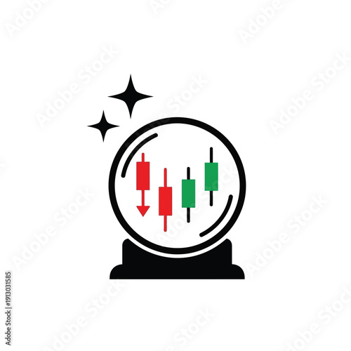Vector illustration icon crystal ball with stock market candlestick chart icon
