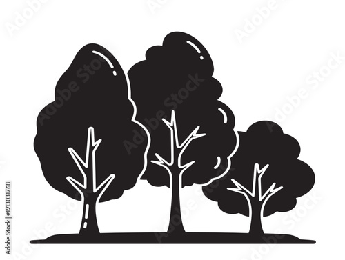 Serene calm park trees silhouettes for beautiful relaxation illustrations