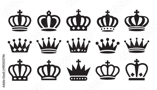 Set of royal crowns icons collection of royal symbols heraldic emblems black white design elements