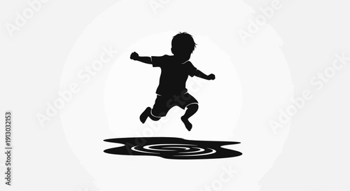 Silhouette of a Child Jumping Freely.