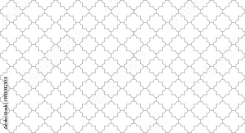 Elegant gray quatrefoil pattern on white background