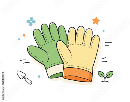 Garden gloves flat lay with gentle detail. Slight overlaps and simple stitching lines add character while keeping the composition minimal.