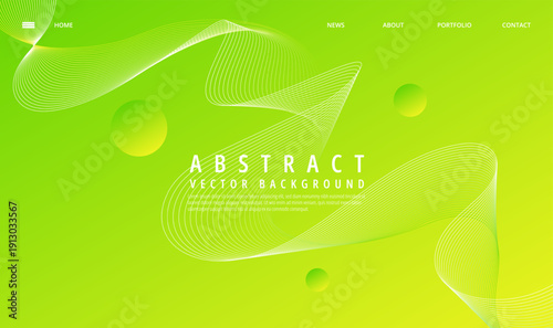 Vibrant lime green abstract vector background featuring dynamic flowing wave lines and subtle glowing spherical elements perfect for web design
