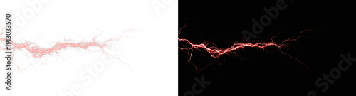 Vibrant red lightning bolts electrify backgrounds energetic discharge natural weather phenomenon dynamic plasma overlay effect
