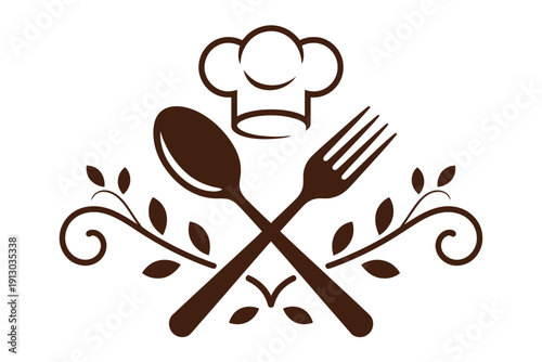 Modern elegant fork and spoon logo symbol for cafe and restaurant branding, ideal for hospitality businesses, gourmet dining identities, menu design, and professional food service brands