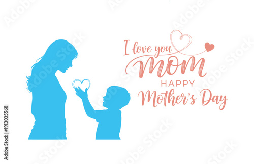 I adore you, Mom! Happy Mother's Day! This is a purple handwritten calligraphy design featuring a heart and love for you, Mom, on a white background banner.