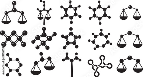 Molecular structures and scales of justice icons combined