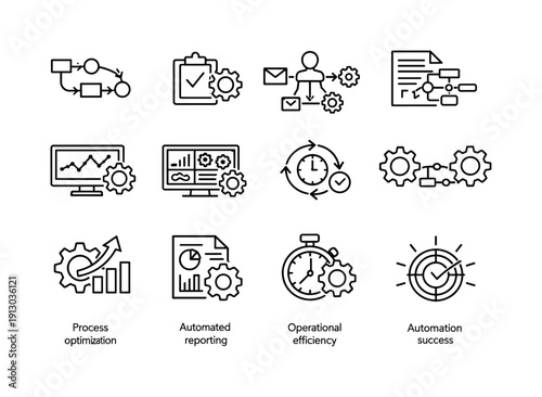   Business process automation. Line outline icon set of Business process automation: workflow