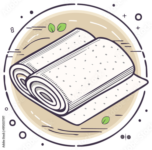 Illustration of rolled tortillas, artistic food design with linework, concept for cuisine.