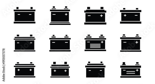 Collection of black and white battery icons in varying styles