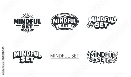 Harmonious Lettering Variations. Minimal & mindful. Set lettering. harmonious lettering variations of the same emblematic concept, each with different artistic