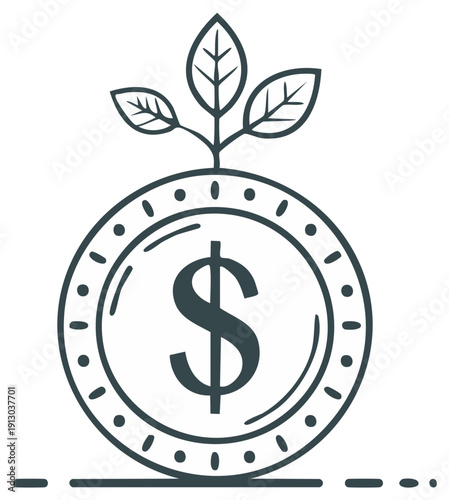 Money growth icon depicting investment yield with sprouting leaves vector outline