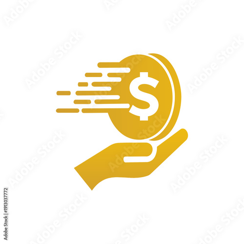 Simple hand icon with coin outline. Vector illustration design of symbols and signs.