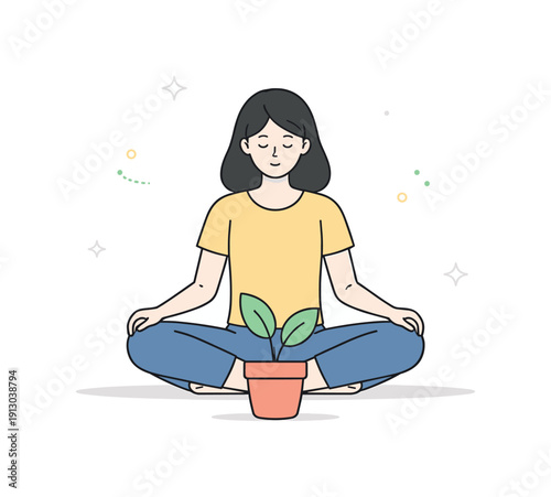 Minimal focus illustration. A single character and one clear object of attention, centered with plenty of empty space around. The scene feels