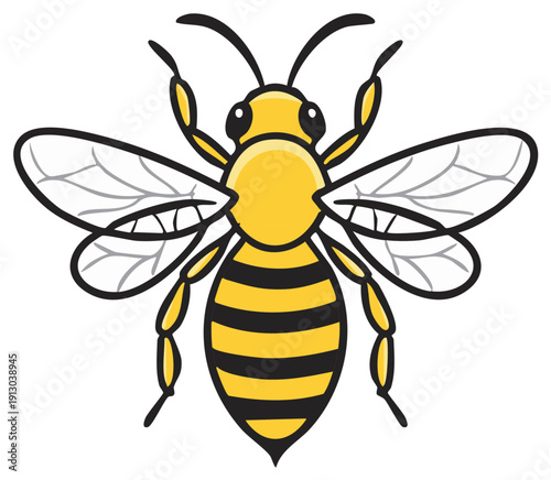 Cartoon Bee Illustration Flying with Stripes and Wings, Pollination and Honey Production