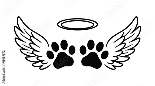 Pet Memorial Paw Wings Halo Symbol
