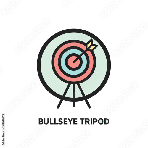 Target with an arrow hitting the center on a stand in a simple graphic illustration style