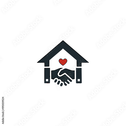 handshake silhouette inside a house with heart representing real estate trust