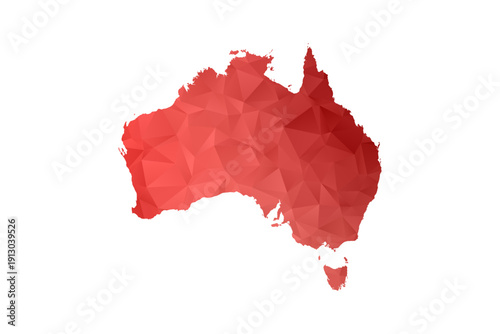 Australia Map - Polygon Style Vector Illustration in Red Gradient, Low Poly Geometric Design, Isolated on White Background, Perfect for Infographics, Reports, and Educational Materials.