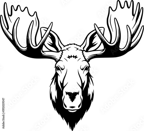 moose head silhouette line art vector illustration with a white background
