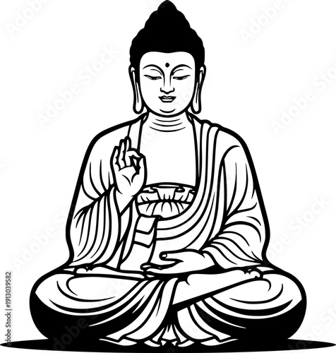 bodhisattva silhouette line art vector illustration with a white background
