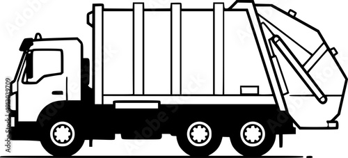 garbage truck silhouette line art vector illustration with a white background
