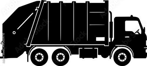 garbage truck silhouette line art vector illustration with a white background
