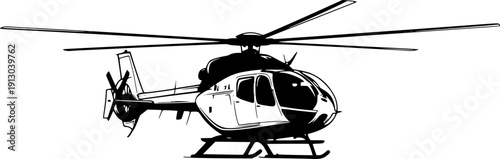 helicopter silhouette line art vector illustration with a white background
