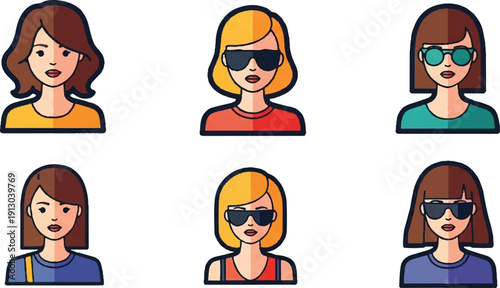 Stylized portraits of women with sunglasses