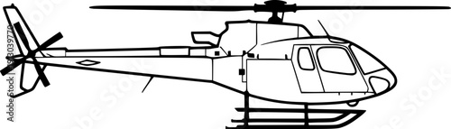 helicopter silhouette line art vector illustration with a white background
