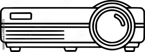 horizontal projector silhouette line art vector illustration with a white background
