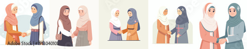 vector half body of two Muslim woman shaking hands