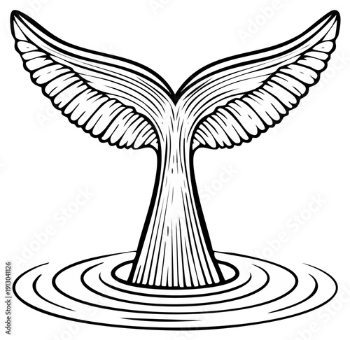 Whale Tail Illustration with Water Ripples