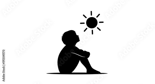 Silhouette of a person sitting under the sun.