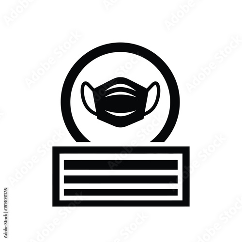 Vector illustration icon black and white icon of a face mask over an air vent symbolizing air filtration and protection