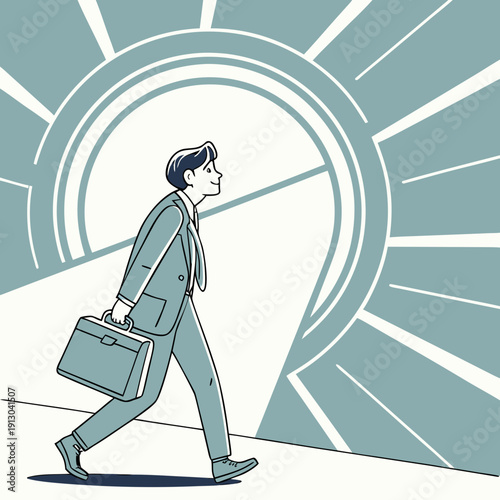 Businessperson Walking Through Glowing Portal Future Concept