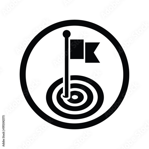 Vector illustration icon black golf flag icon on target symbol with
