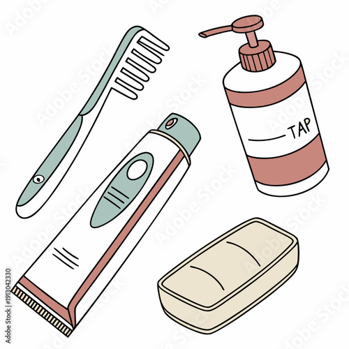 Essential hygiene routine items for personal care.